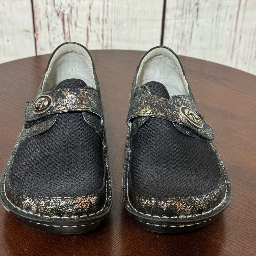 ALEGRIA BY PG LITE hook & loop strap iridescent trim black mesh vamp 36 like new